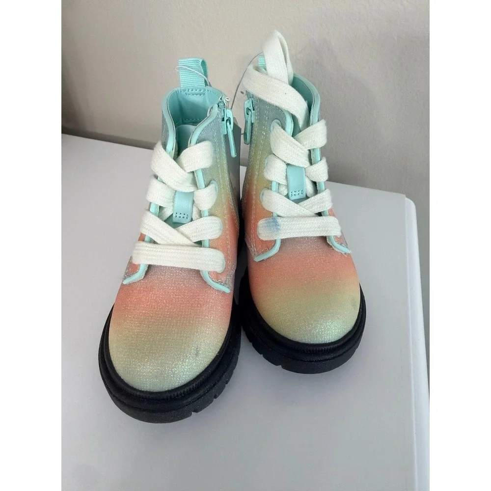 Cat & Jack Amaya Combat Boots Girls Size 6 Multicolor Rainbow Glitter NWT‎
